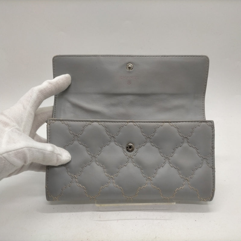 Chanel Long Wallet Gray Leather