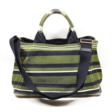 Prada Hand Bag Green Canvas