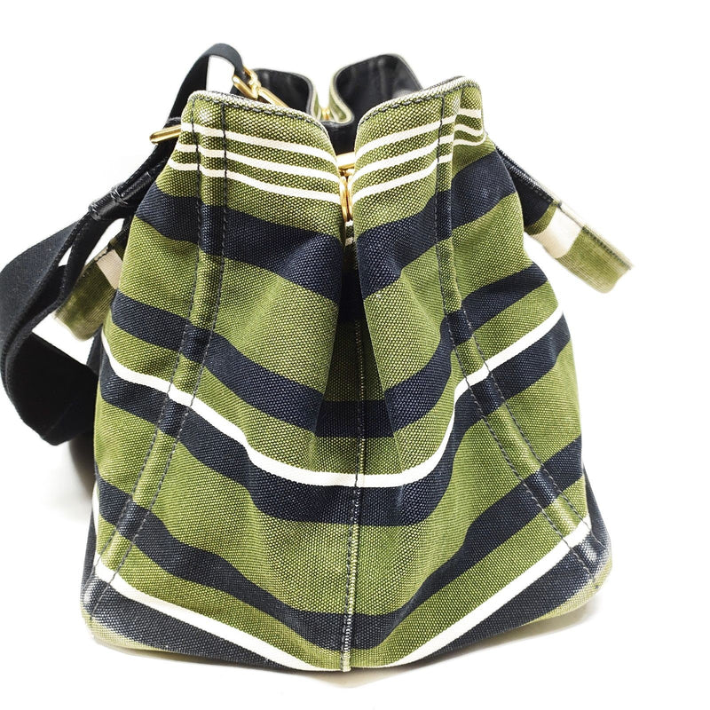 Prada Hand Bag Green Canvas