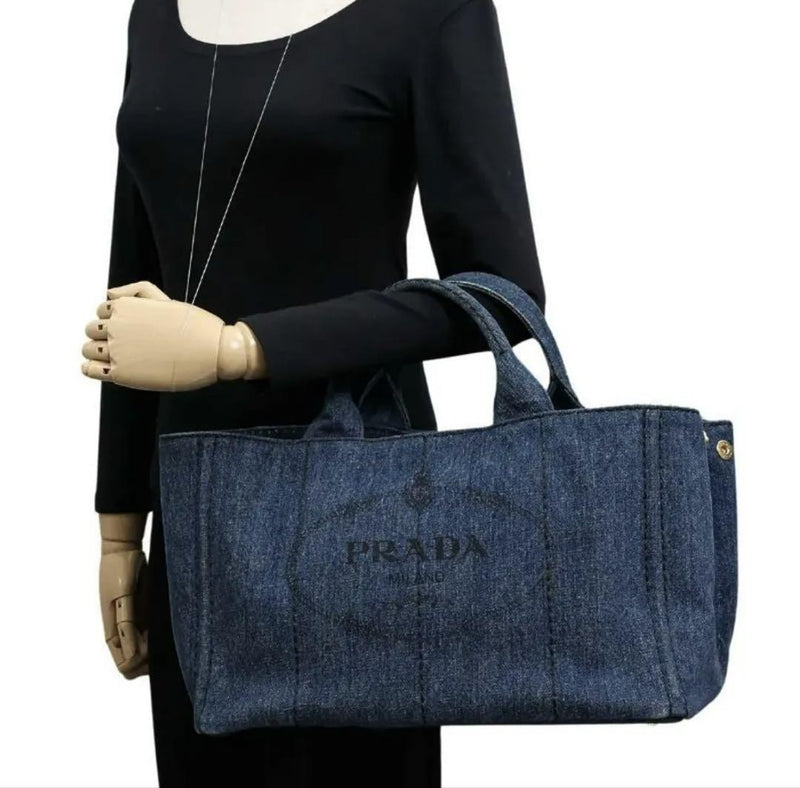Prada Canapa Denim Tote Bag From Japan