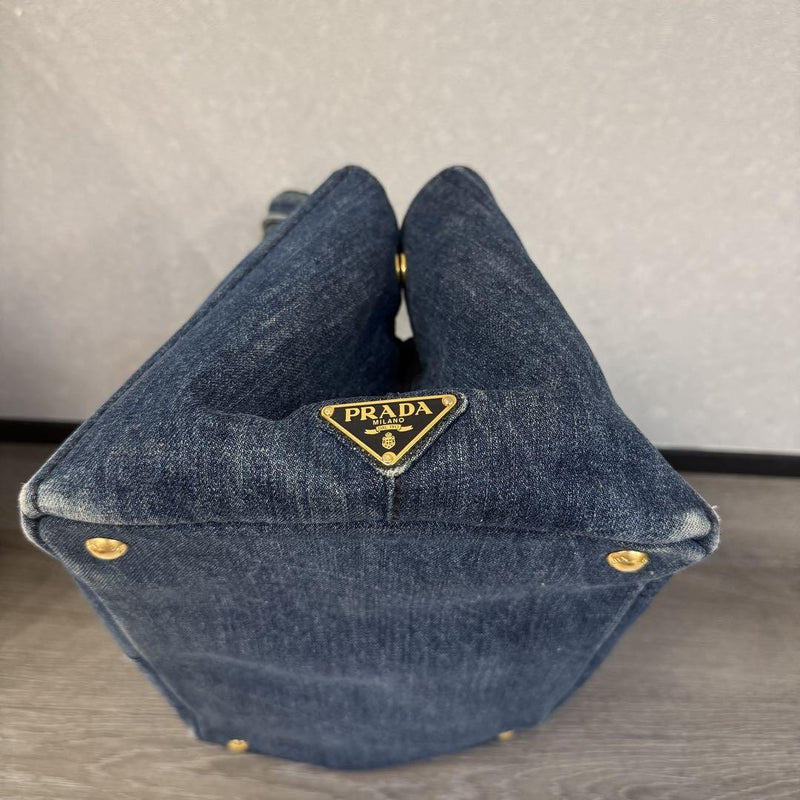 Prada Canapa Denim Tote Bag From Japan