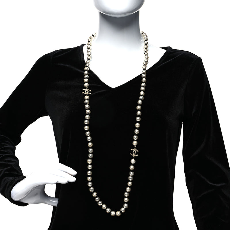 Chanel Pearl Grosgrain Cc Long Necklace
