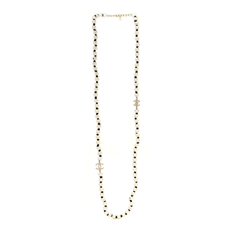 Chanel Pearl Grosgrain Cc Long Necklace