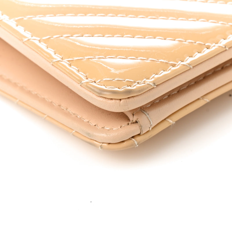 Chanel Patent Chevron Quilted Yen Wallet