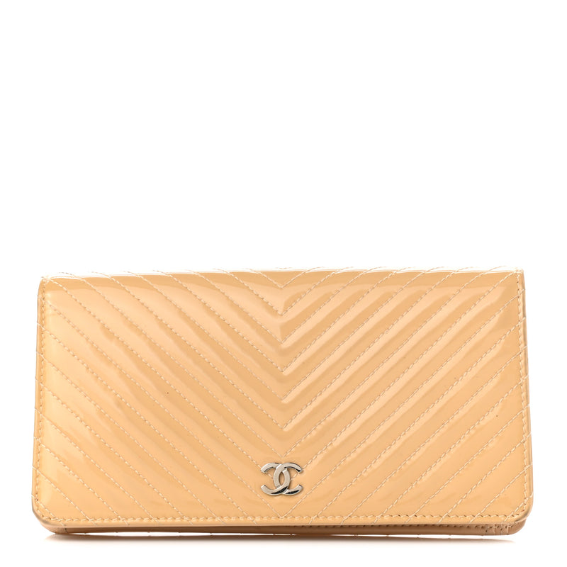 Chanel Patent Chevron Quilted Yen Wallet