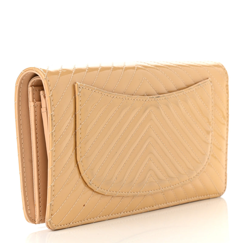 Chanel Patent Chevron Quilted Yen Wallet
