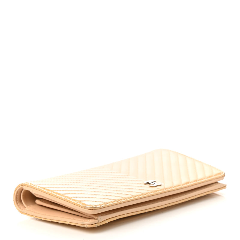 Chanel Patent Chevron Quilted Yen Wallet