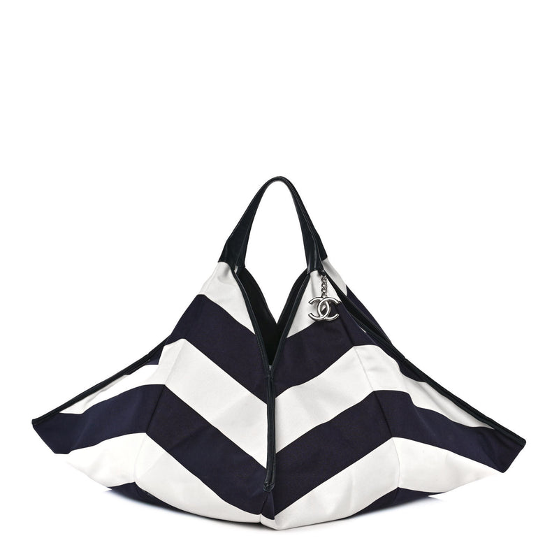Chanel Striped Canvas Tote Blue White