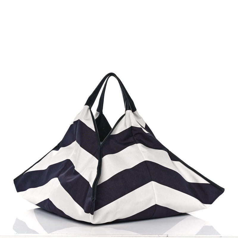 Chanel Striped Canvas Tote Blue White