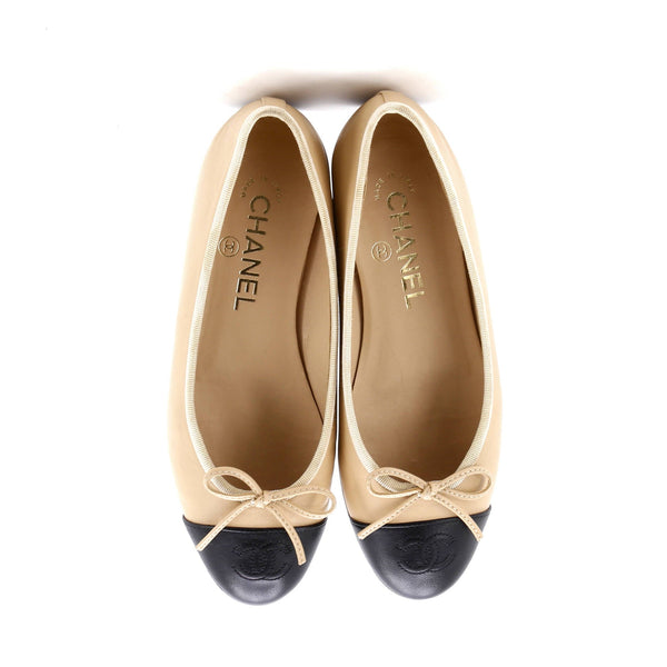 Chanel Women's Cc Cap Toe Bow Ballerina