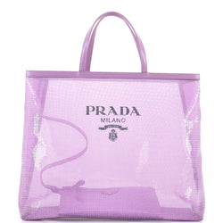 Prada Logo Open Tote Sequined Mesh Large