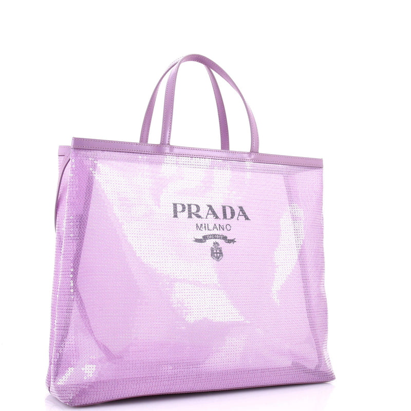 Prada Logo Open Tote Sequined Mesh Large