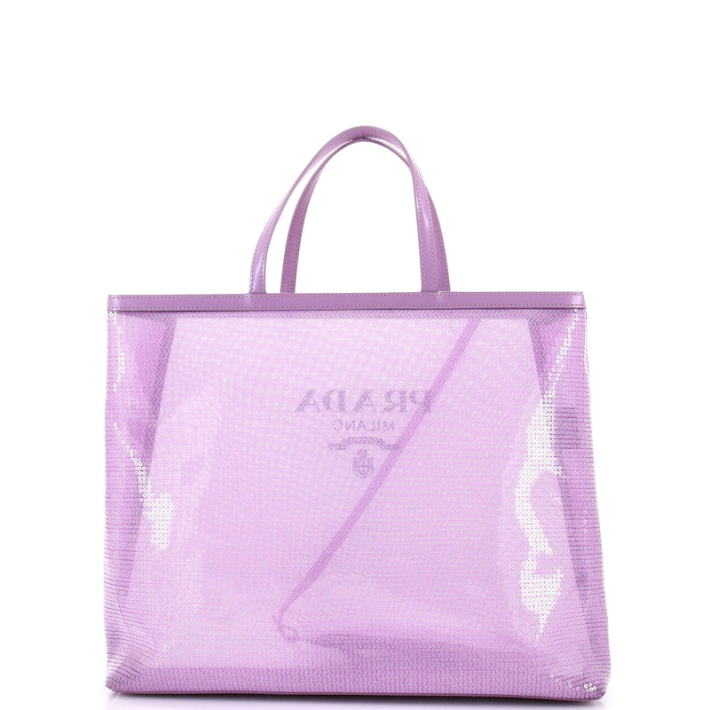 Prada Logo Open Tote Sequined Mesh Large