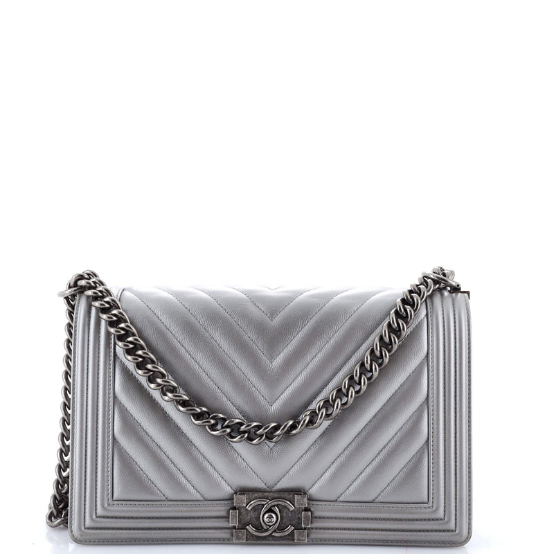 Chanel Boy Flap Bag Chevron Caviar New