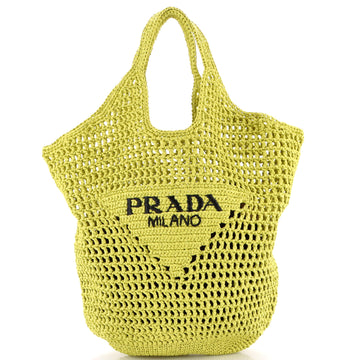 Prada Triangle Logo Bucket Tote Raffia