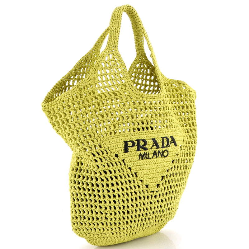 Prada Triangle Logo Bucket Tote Raffia