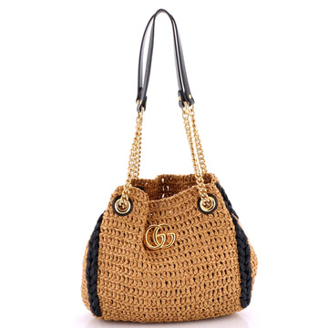 Gucci Gg Marmont Chain Tote Raffia Small
