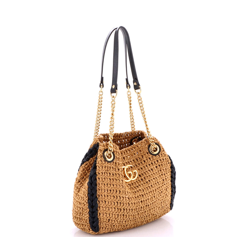 Gucci Gg Marmont Chain Tote Raffia Small