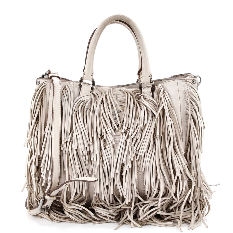 Prada Convertible Fringe Tote Studded