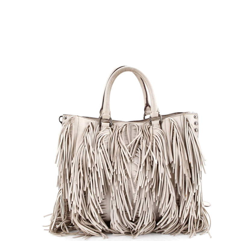 Prada Convertible Fringe Tote Studded