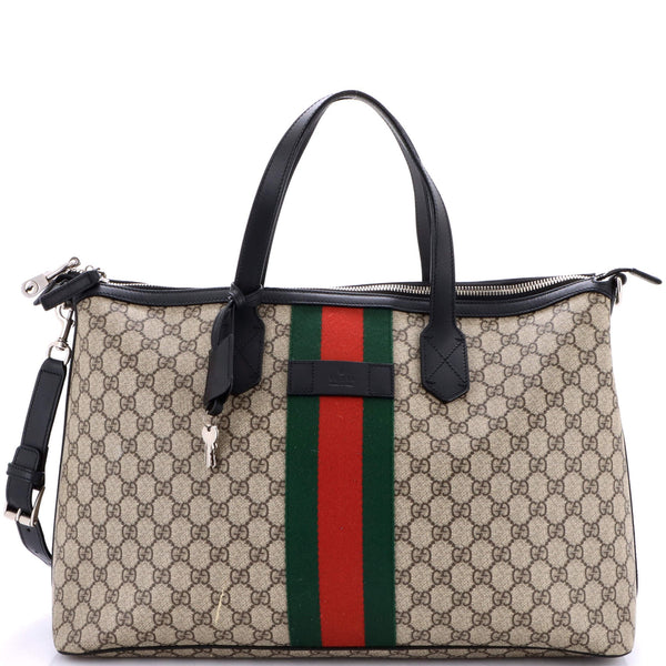 Gucci Web Duffle Bag Gg Coated Canvas
