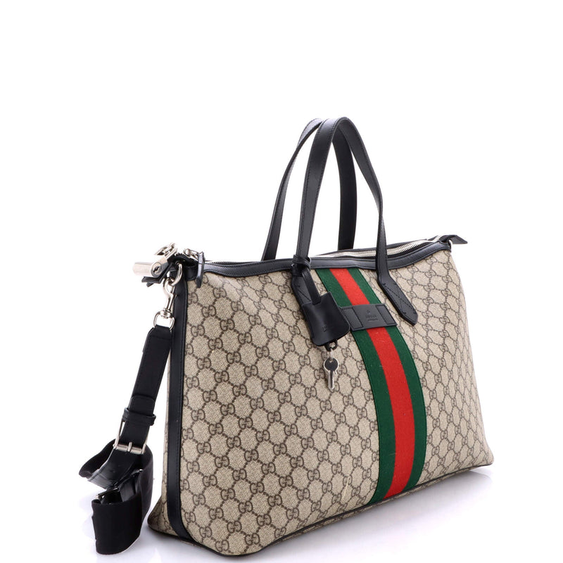 Gucci Web Duffle Bag Gg Coated Canvas