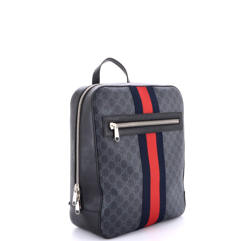 Gucci Web Zip Backpack Gg Coated Canvas