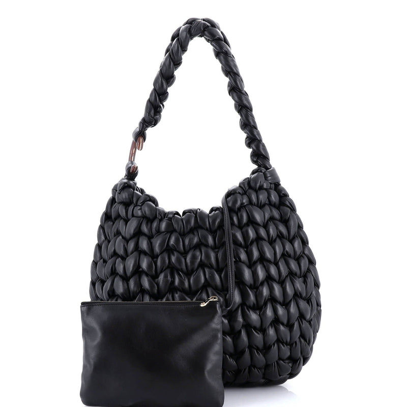Chloe Wooden C Hobo Woven Leather Large