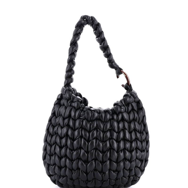 Chloe Wooden C Hobo Woven Leather Large
