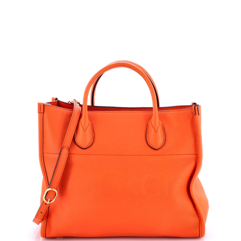 Gucci Logo Tote Embossed Leather Small