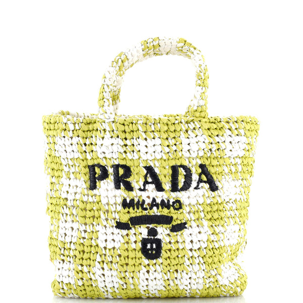 Prada Logo Tote Raffia Small