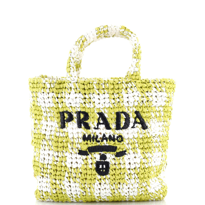 Prada Logo Tote Raffia Small