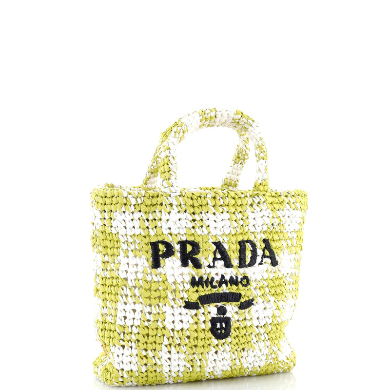 Prada Logo Tote Raffia Small