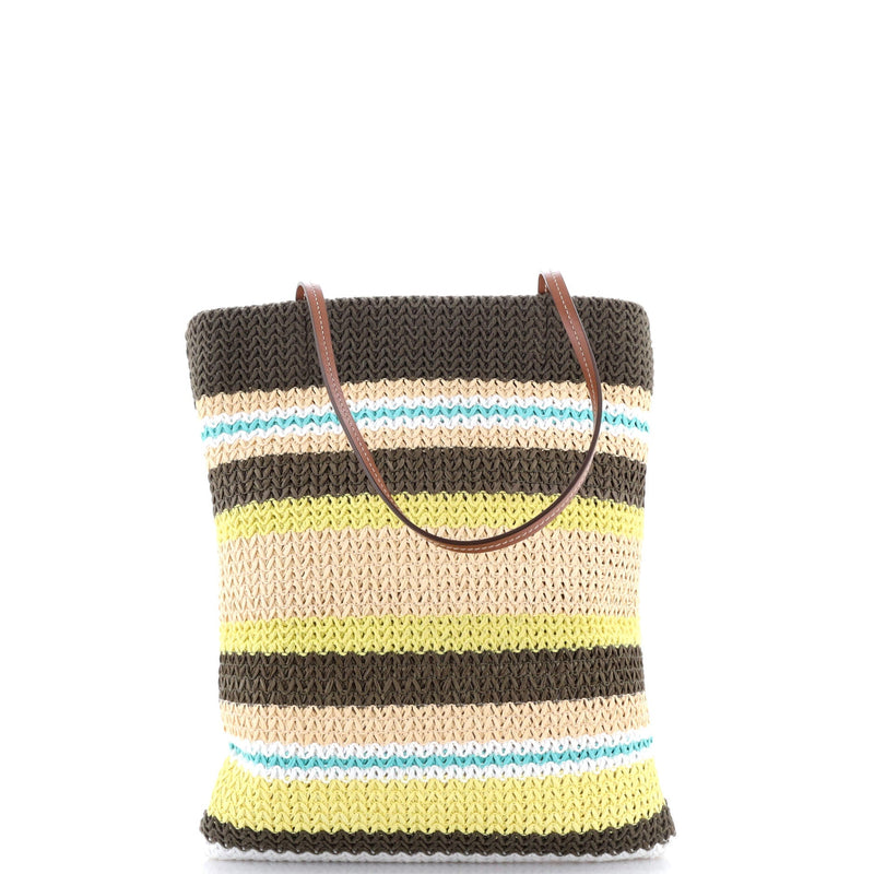 Miu Logo Tote Striped Raffia And Leather