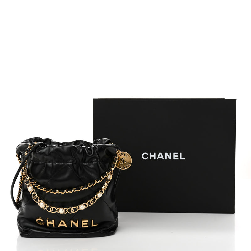 Chanel Shiny Calfskin Quilted Pearl Cc