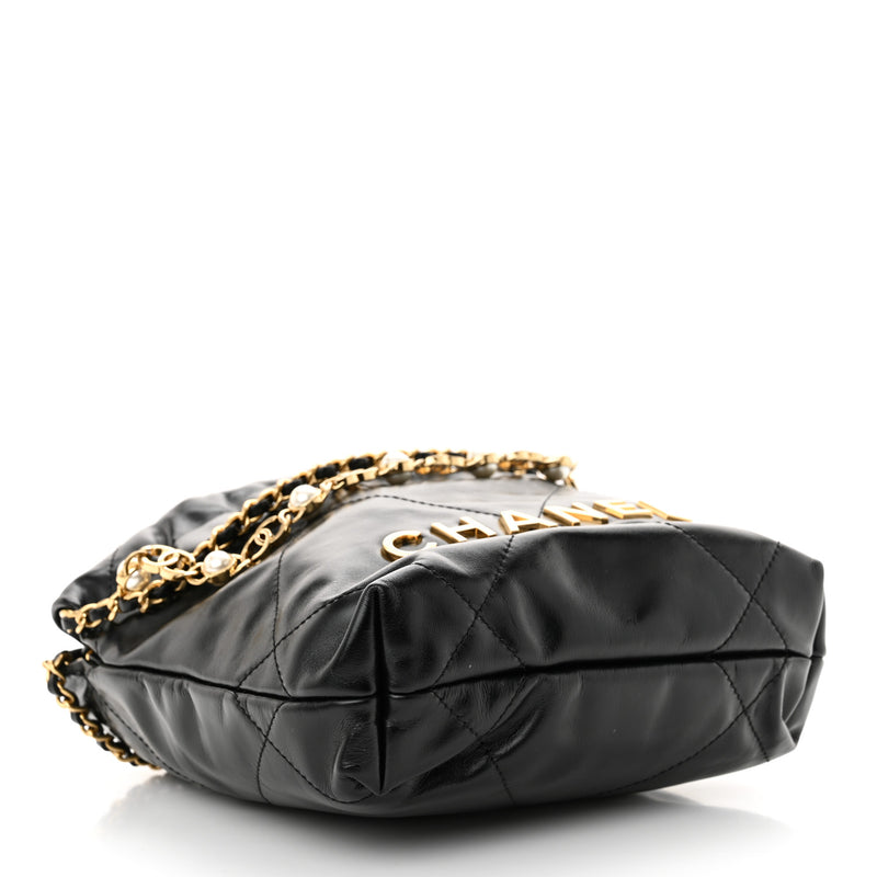 Chanel Shiny Calfskin Quilted Pearl Cc