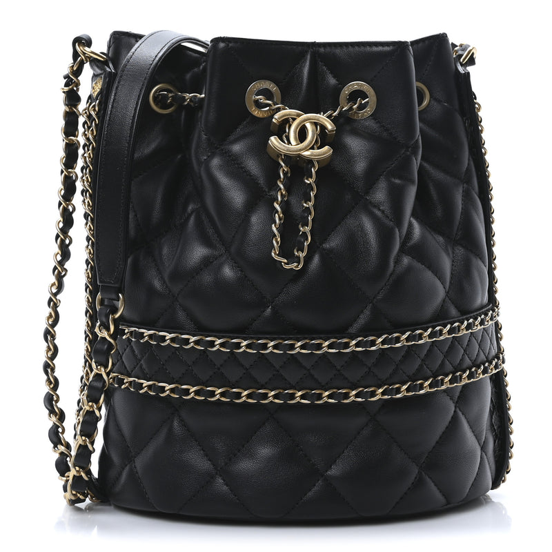 Chanel Lambskin Quilted Chain Bucket