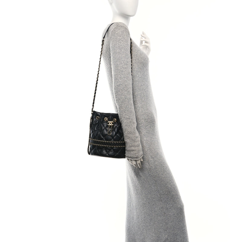Chanel Lambskin Quilted Chain Bucket