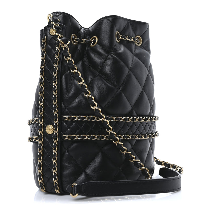 Chanel Lambskin Quilted Chain Bucket