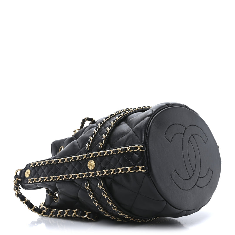 Chanel Lambskin Quilted Chain Bucket