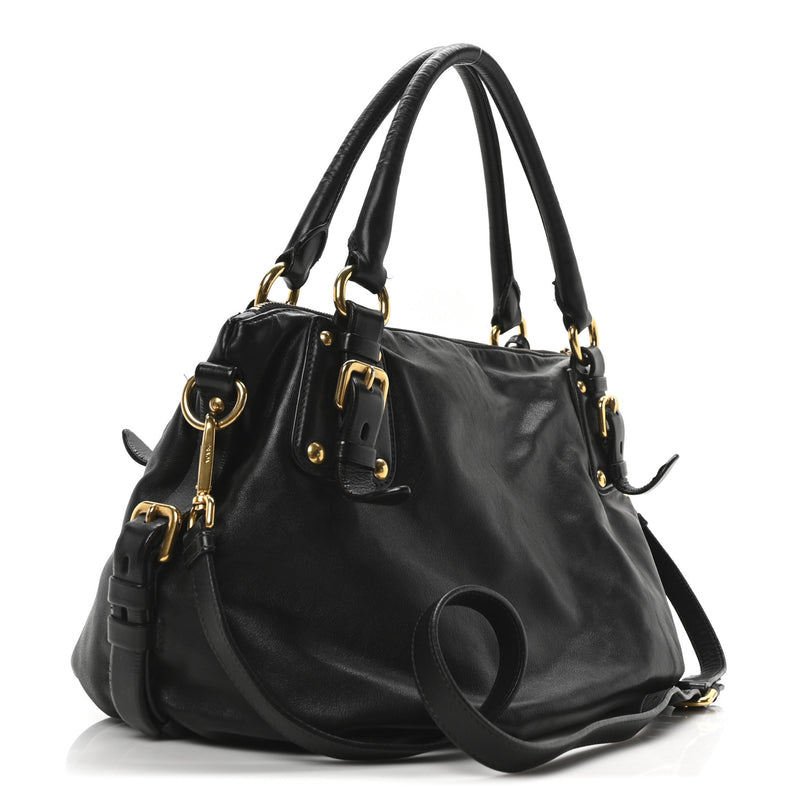 Prada Soft Calf Shopping Satchel Black