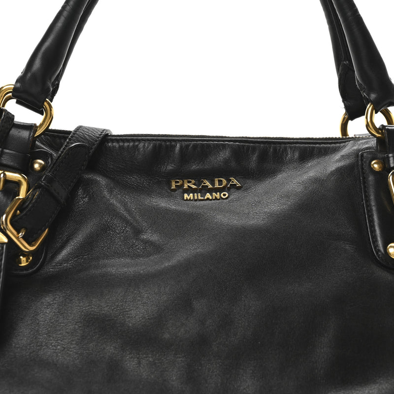 Prada Soft Calf Shopping Satchel Black