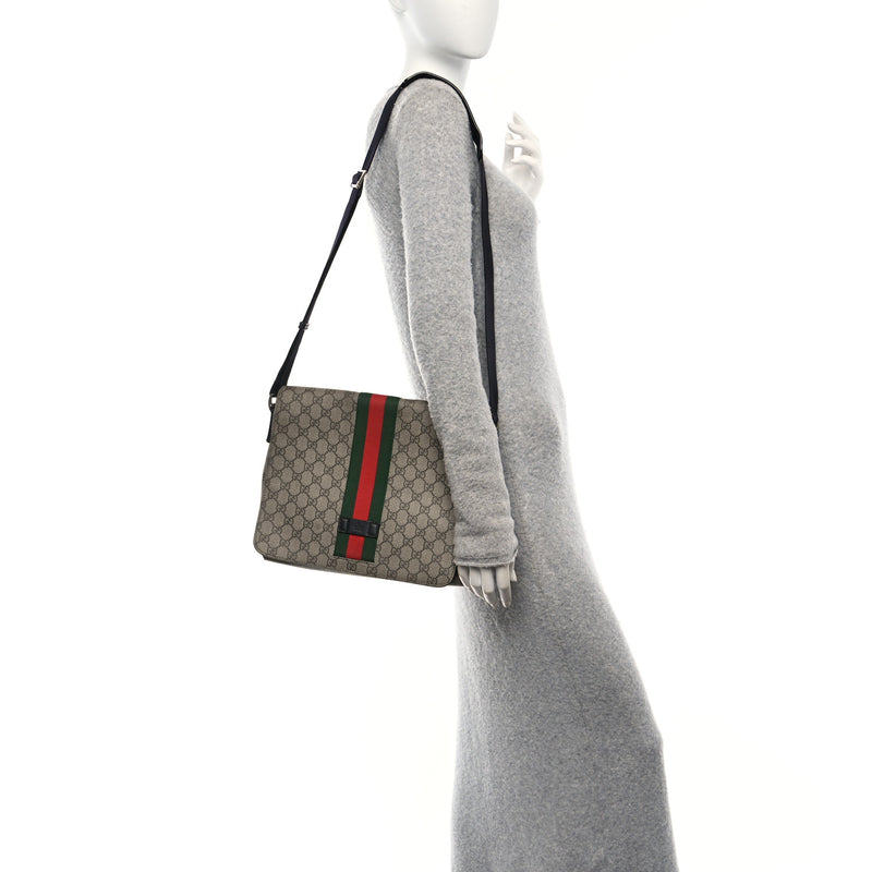 Gucci Gg Supreme Web Flap Messenger Bag