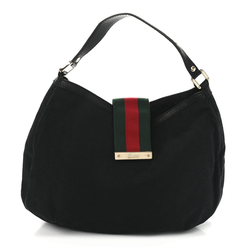 Gucci Large New Ladies Web Hobo Black