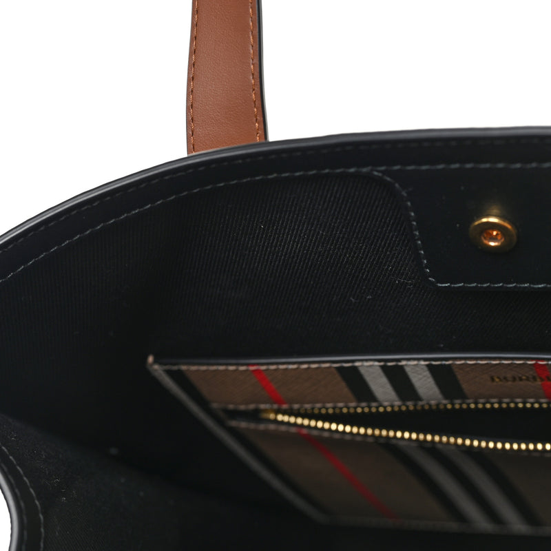 Burberry E-Canvas Stripe Book Tote Tan
