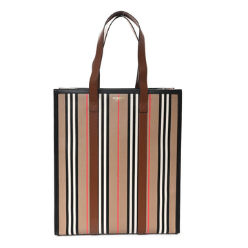 Burberry E-Canvas Stripe Book Tote Tan