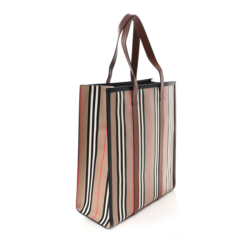 Burberry E-Canvas Stripe Book Tote Tan