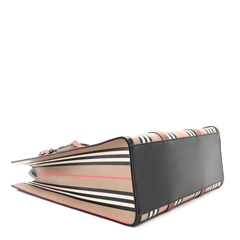 Burberry E-Canvas Stripe Book Tote Tan