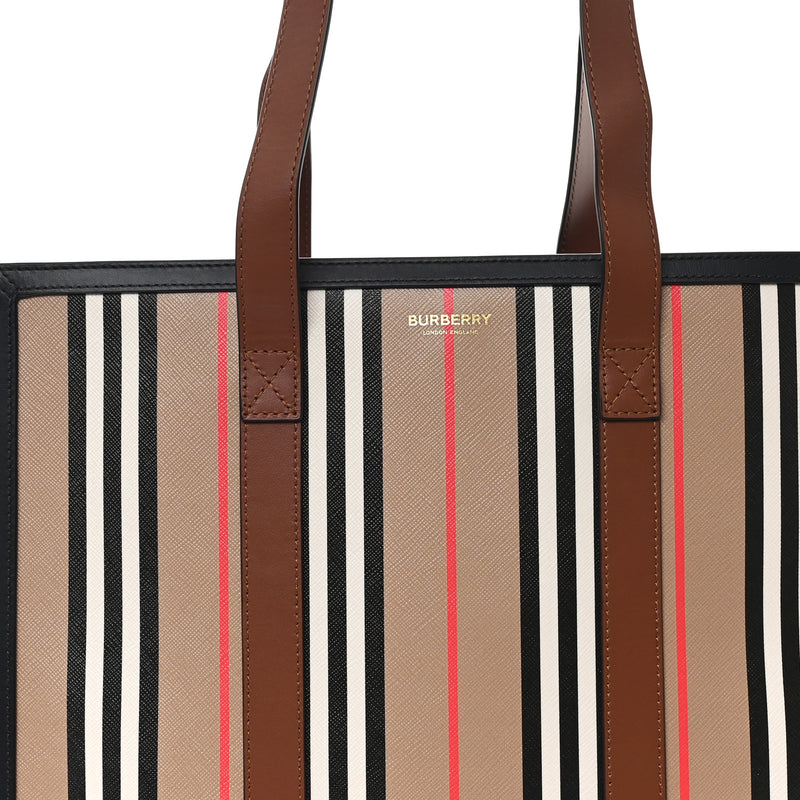 Burberry E-Canvas Stripe Book Tote Tan