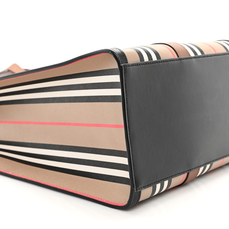 Burberry E-Canvas Stripe Book Tote Tan